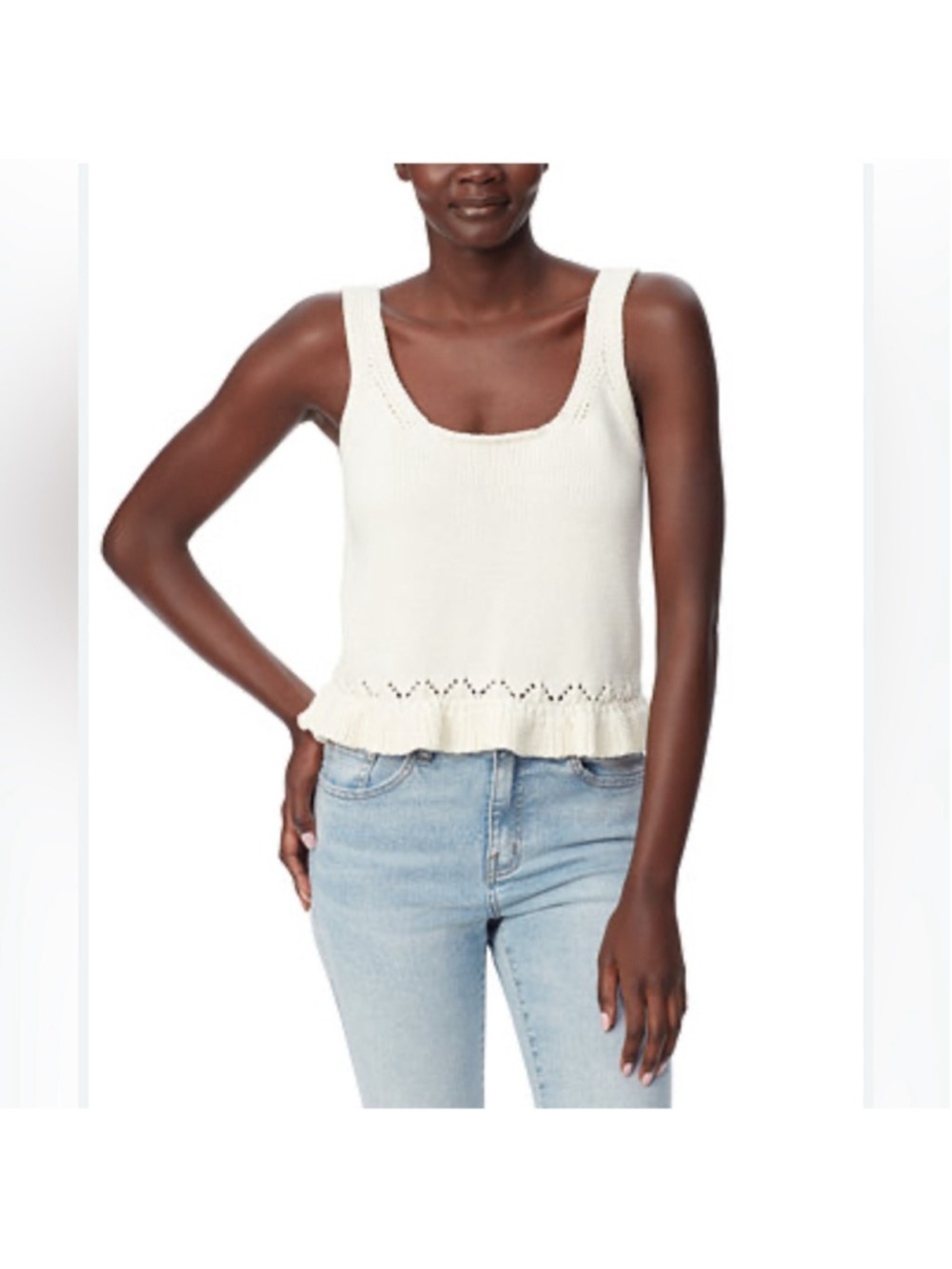 Sam Edelman Inez Pointelle Cream Knit Sleeveless Top bohemian size medium